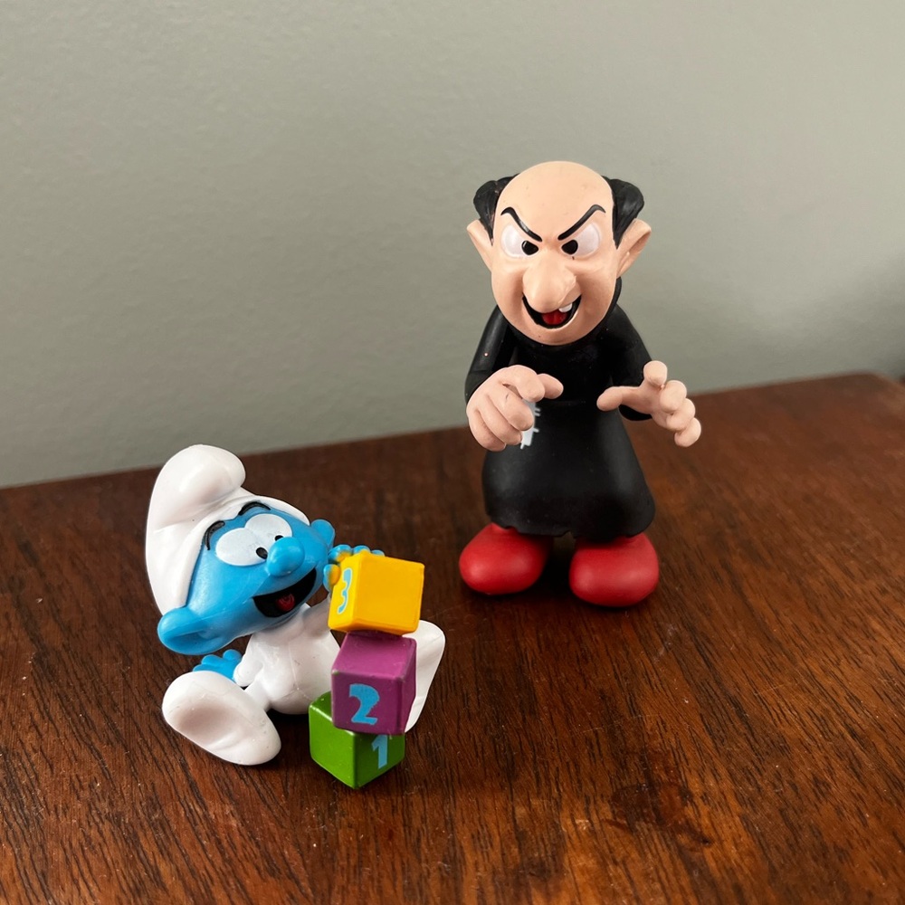 Blue Smurf with Number Blocks Kids Toy Gargamel figure lot newer